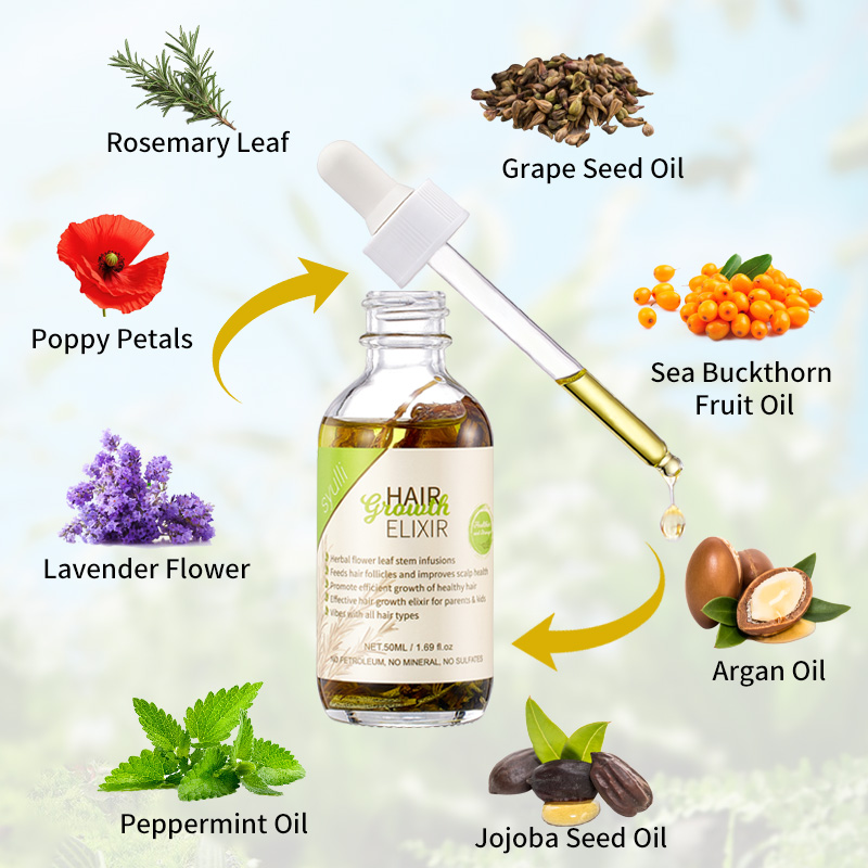 Elixir de crecimiento del cabello a base de hierbas Syulli con romero y menta | 8 extractos de plantas | Tratamiento del cuero cabelludo | Venta al por mayor y OEM