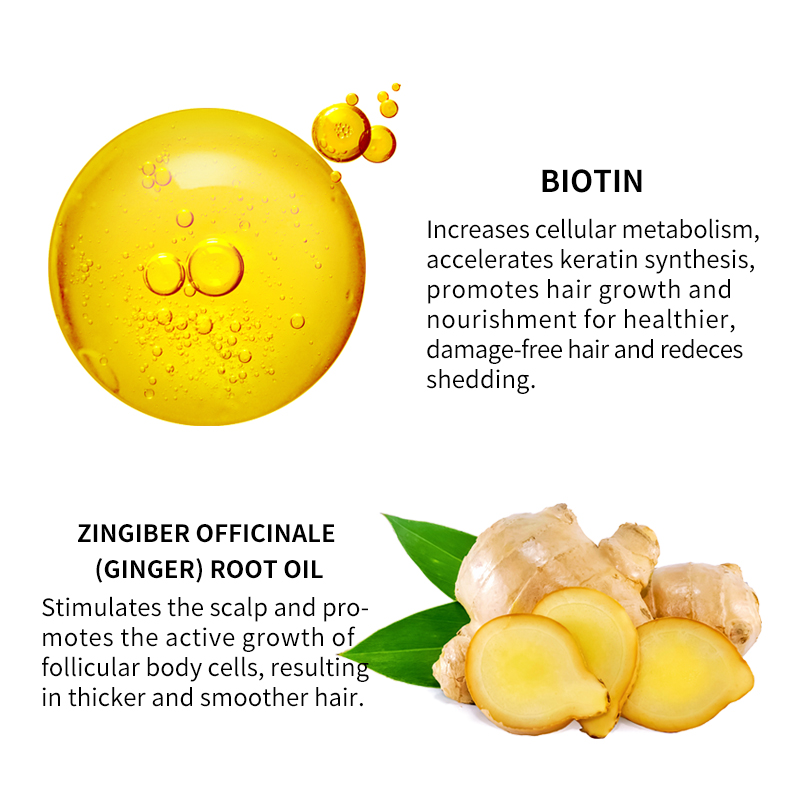 Suero herbario para el crecimiento del cabello con biotina y jengibre