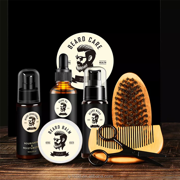 Kit de Peine para el cuidado de la barba, champú de lavado, acondicionador, suero, aceite de crecimiento de estilismo, conjunto de aseo para vello Facial, etiqueta privada